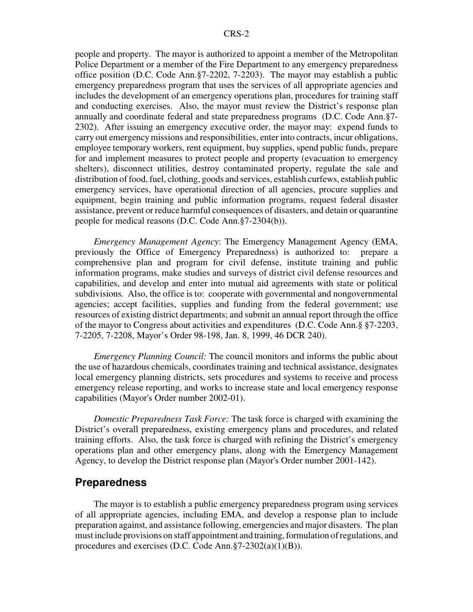 [20040402]RS21804_哥伦比亚特区应急管理和国土安全法定机构总结.pdf_第2页