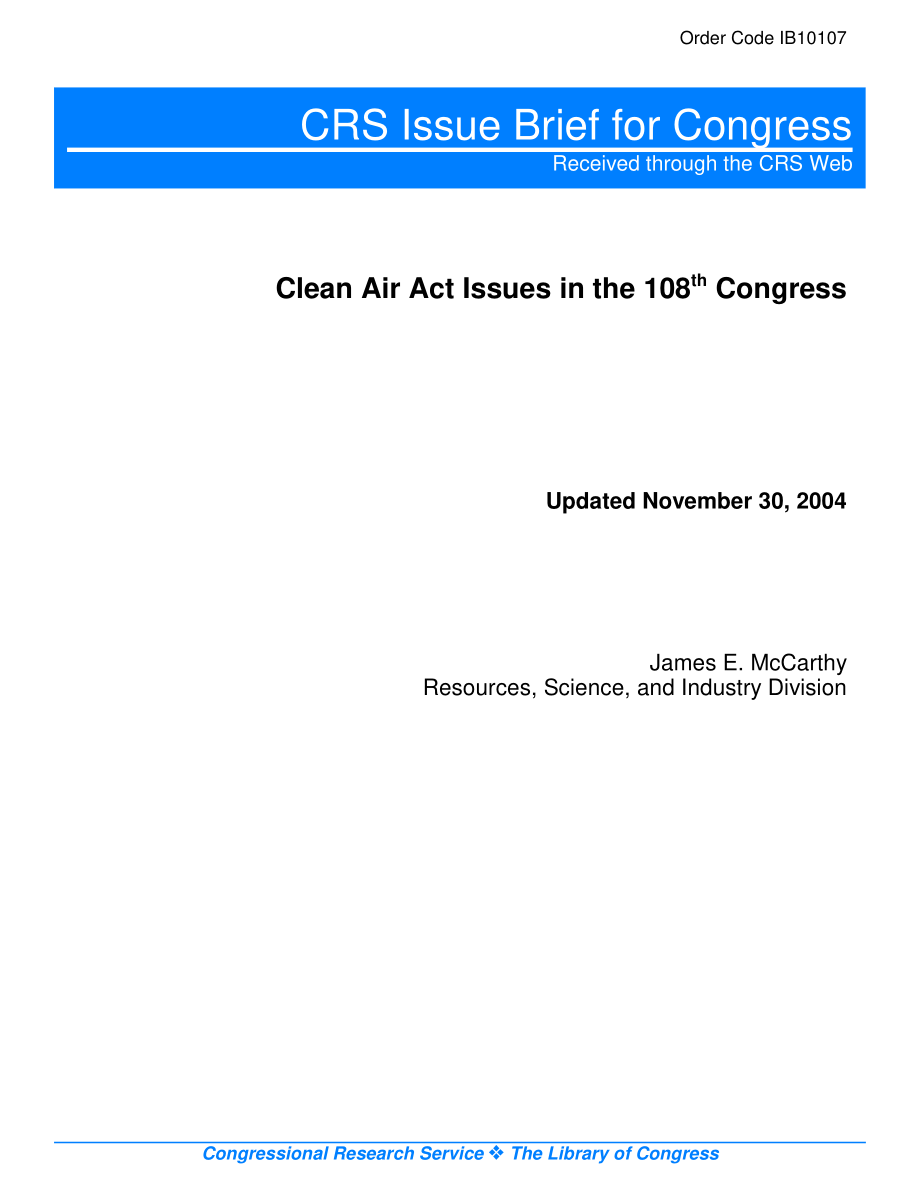 [20041130]IB10107_第108届国会《清洁空气法》议题.pdf_第1页