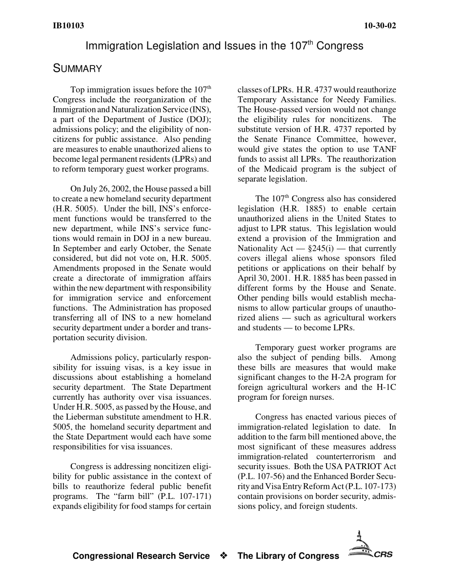 [20021030]IB10103_第107届国会移民立法和议题.pdf_第3页