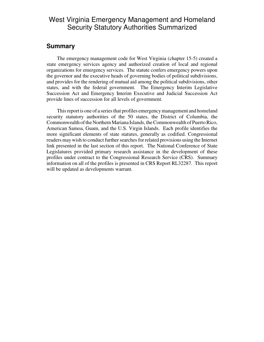 [20040903]RL32559_西弗吉尼亚州应急管理和国土安全法定机构总结.pdf_第2页