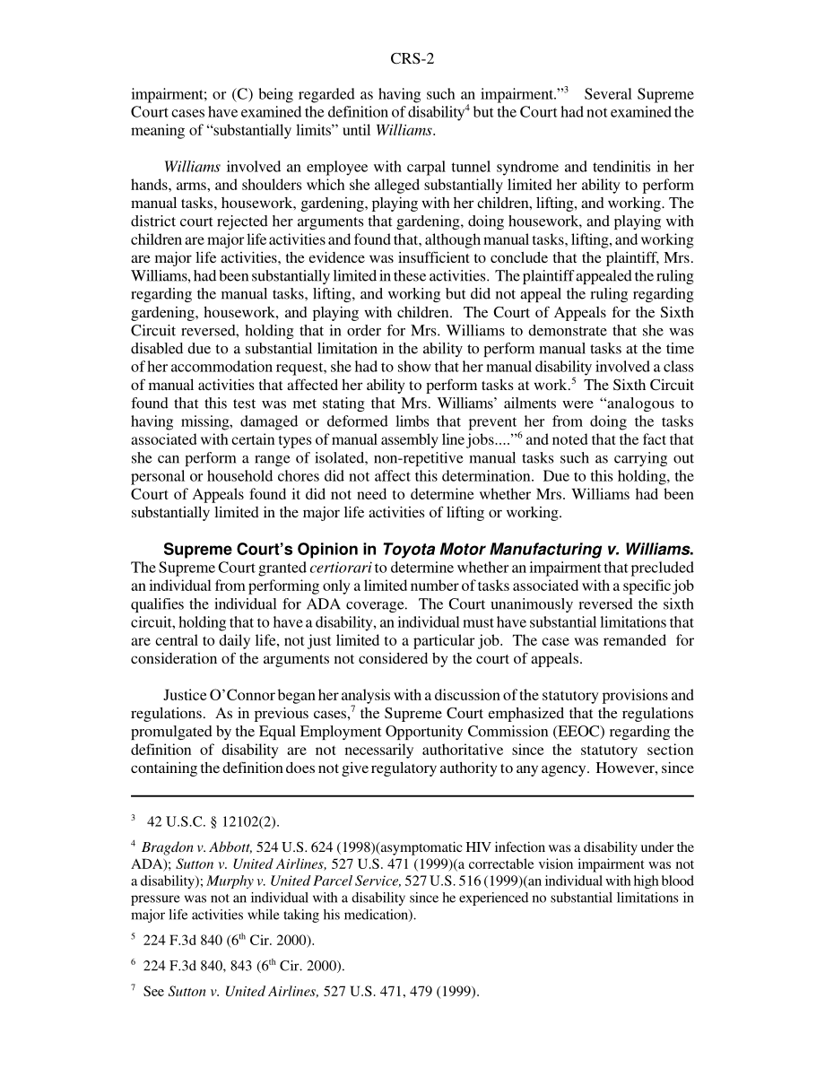 [20020115]RS21105_美国残疾人法案：丰田汽车制造诉威廉姆斯.pdf_第2页