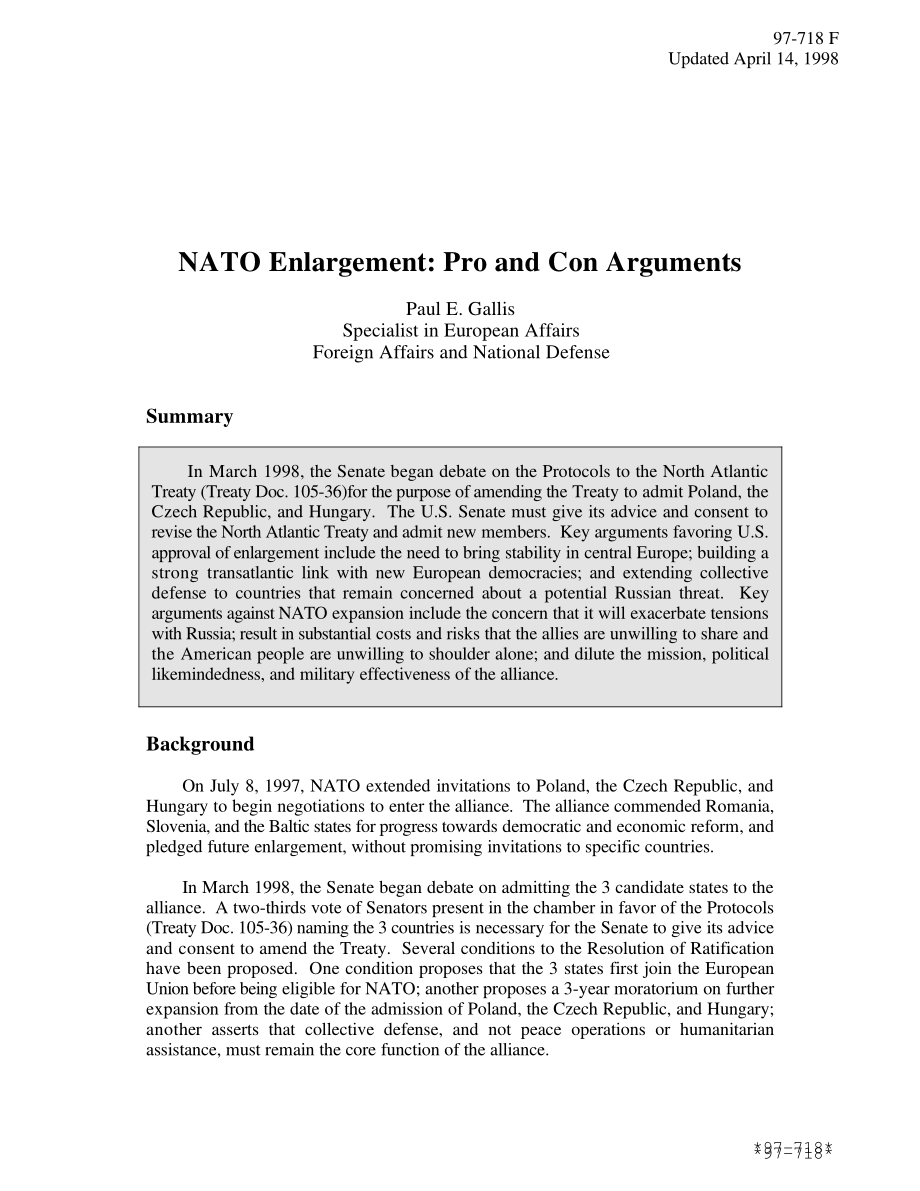 [19980414]97-718_北约扩大：赞成和反对的论点.pdf_第1页