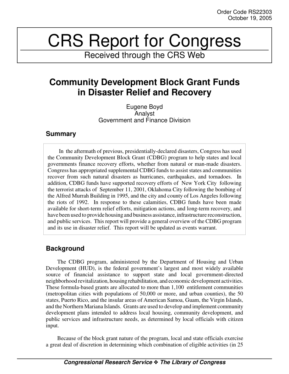 [20051019]RS22303_救灾和恢复社区发展区块赠款基金.pdf_第1页