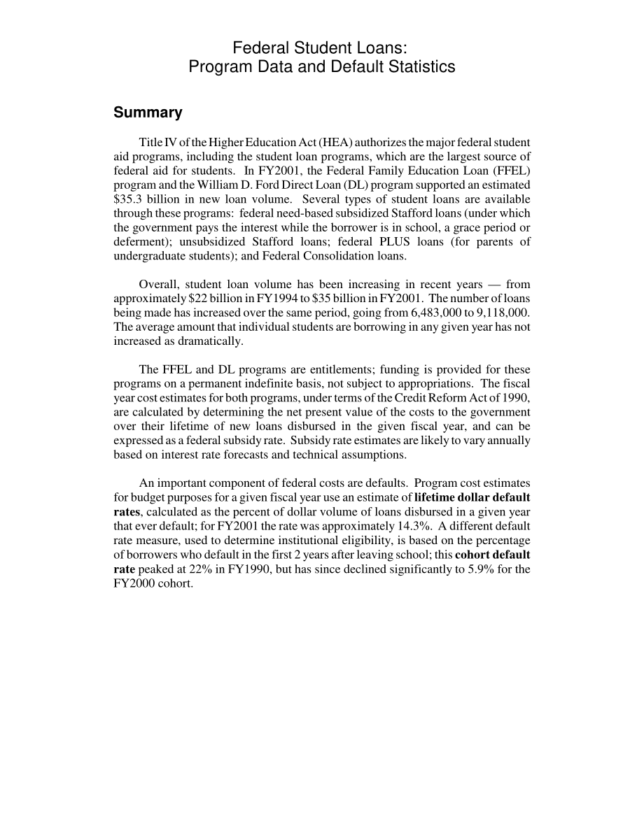 [20020923]RL30048_联邦学生贷款：程序数据和默认统计信息.pdf_第2页