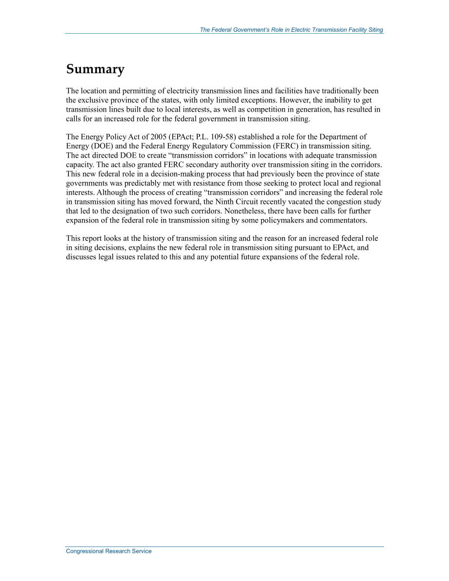 [20110908]R40657_联邦政府在输电设施选址中的作用.pdf_第2页