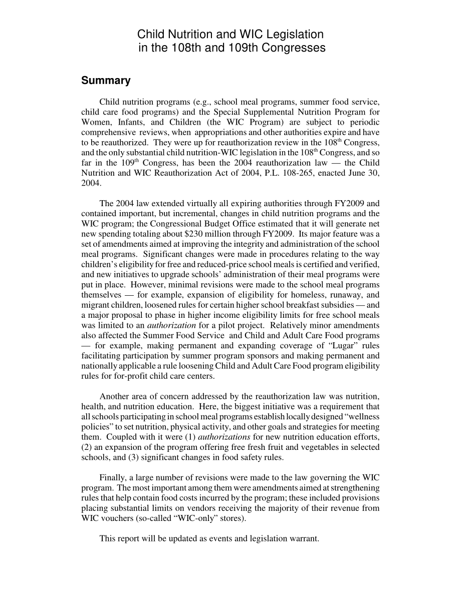 [20060713]RL33299_第108届和109届大会的儿童营养和WIC立法.pdf_第2页