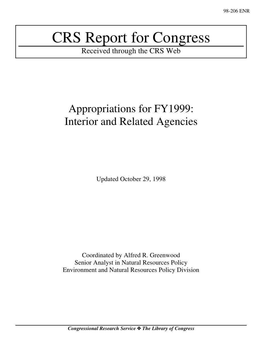 [19981029]98-206ENR_Appropriations for FY 1999：内部和相关机构.pdf_第1页
