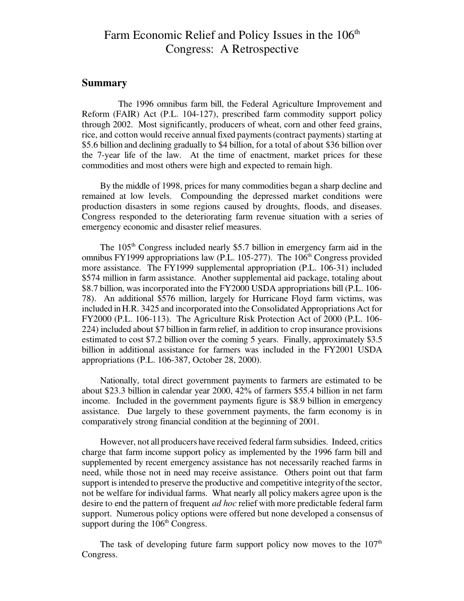 [20010108]RL30794_第106届国会的农业经济救济和政策问题：回顾展.pdf_第2页