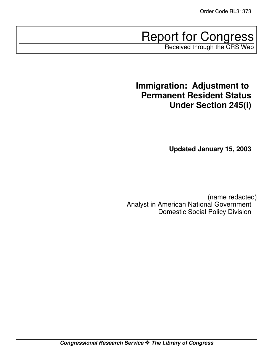 [20030115]RL31373_移民：根据第245（i）条调整永久居民身份.pdf_第1页