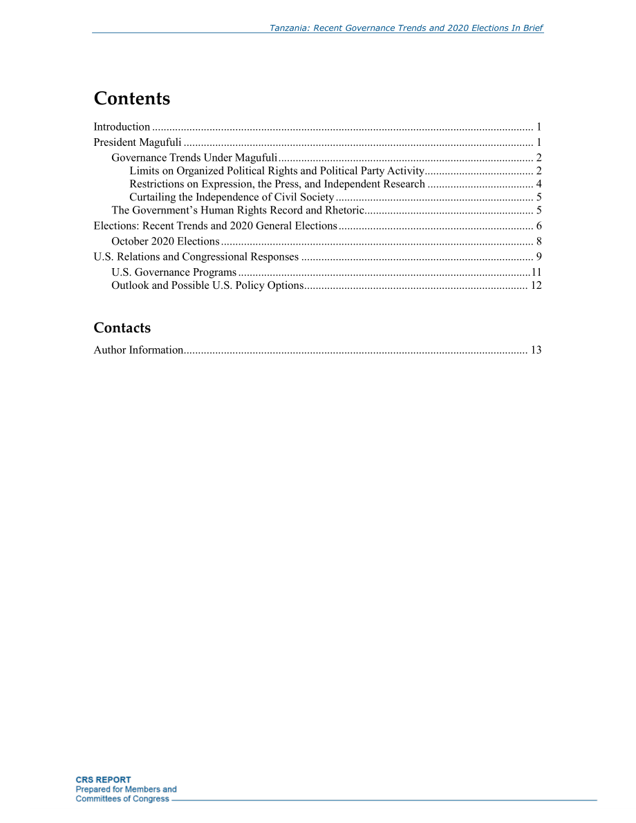 [20201026]R46579_坦桑尼亚：近期治理趋势和2020年选举简介.pdf_第2页