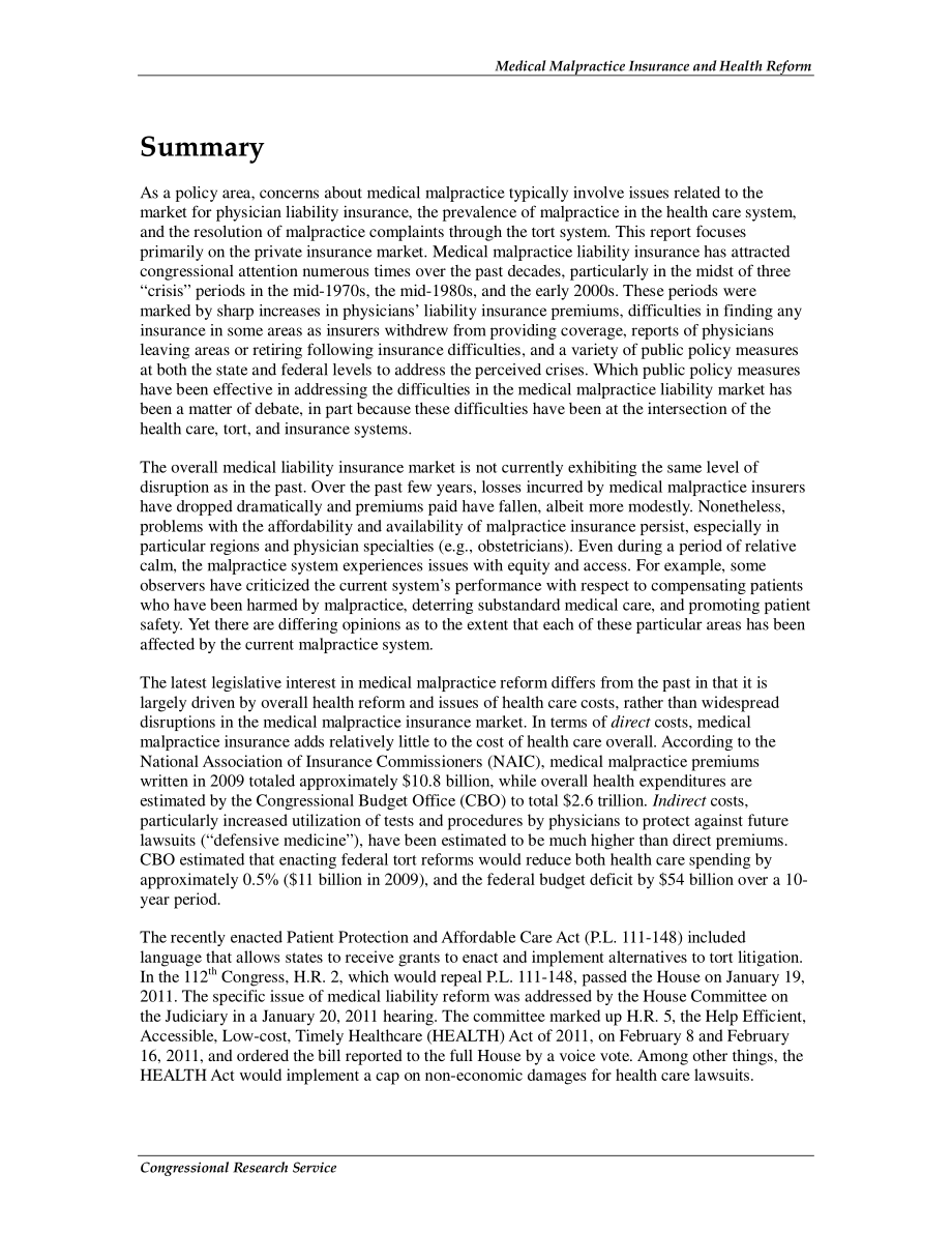 [20110222]R40862_医疗事故保险与医疗改革.pdf_第2页