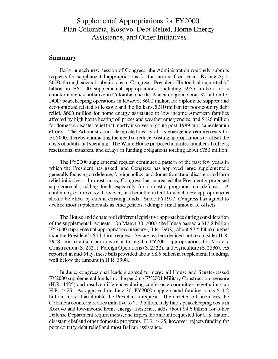 [20000705]RL30457_2000财年追加拨款：计划哥伦比亚、科索沃、外债减免、家庭能源援助和其他举措.pdf_第2页