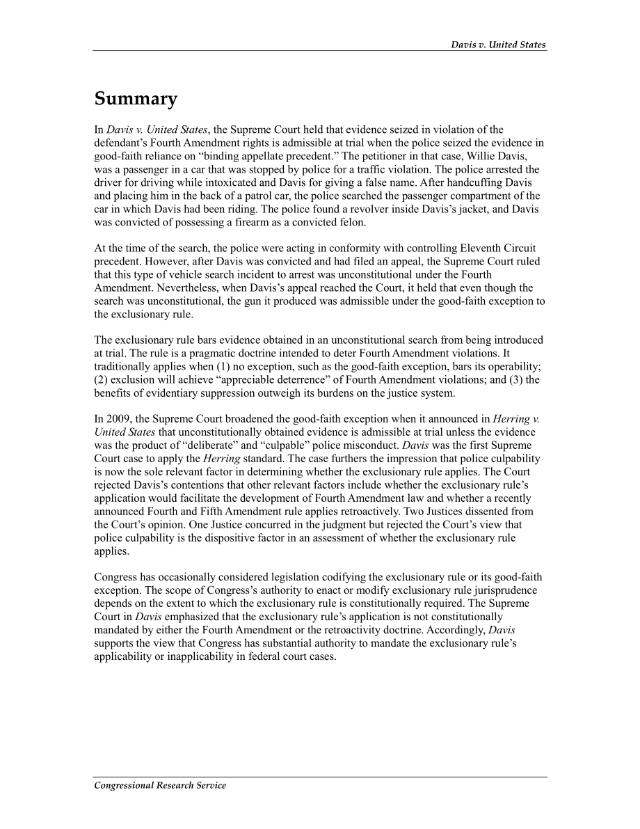 [20110810]R41774_戴维斯诉美国：追溯力与排除规则的善意例外.pdf_第2页