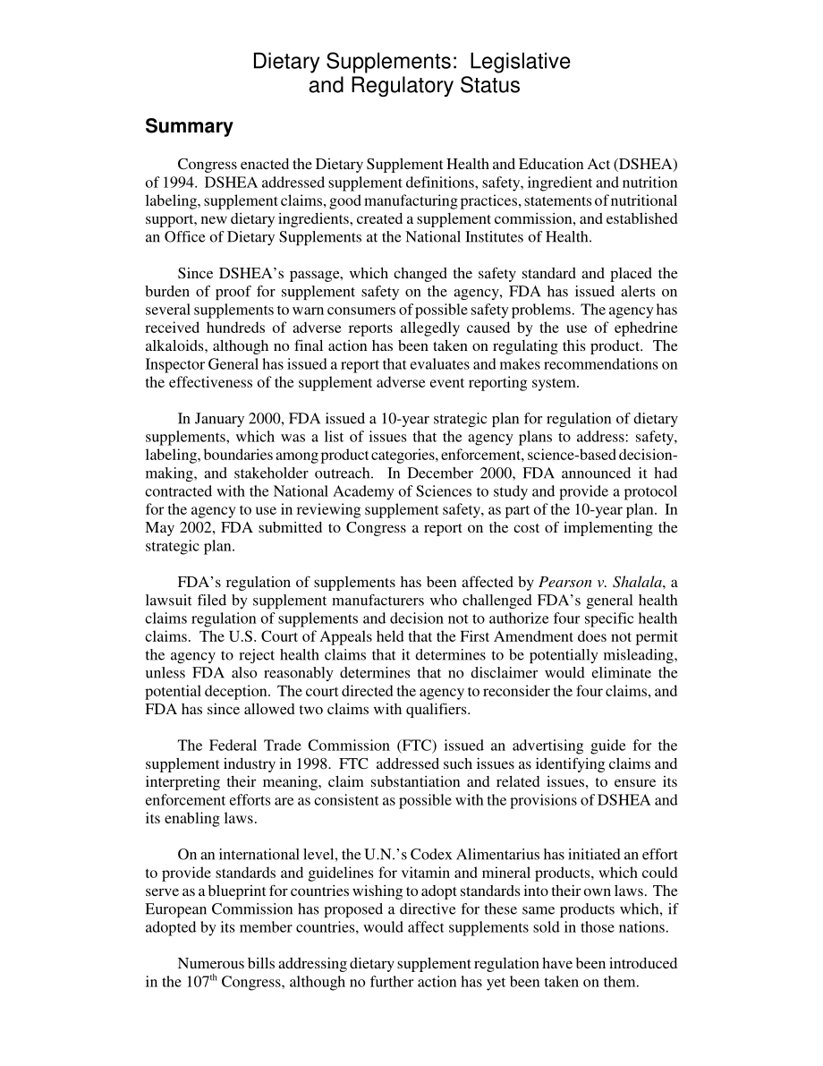 [20020711]RL30887_膳食补充剂：立法和监管状况.pdf_第2页