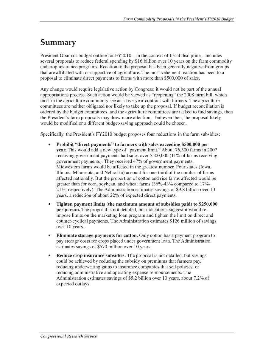[20090317]R40442_总统2010财年预算中的农产品提案.pdf_第2页