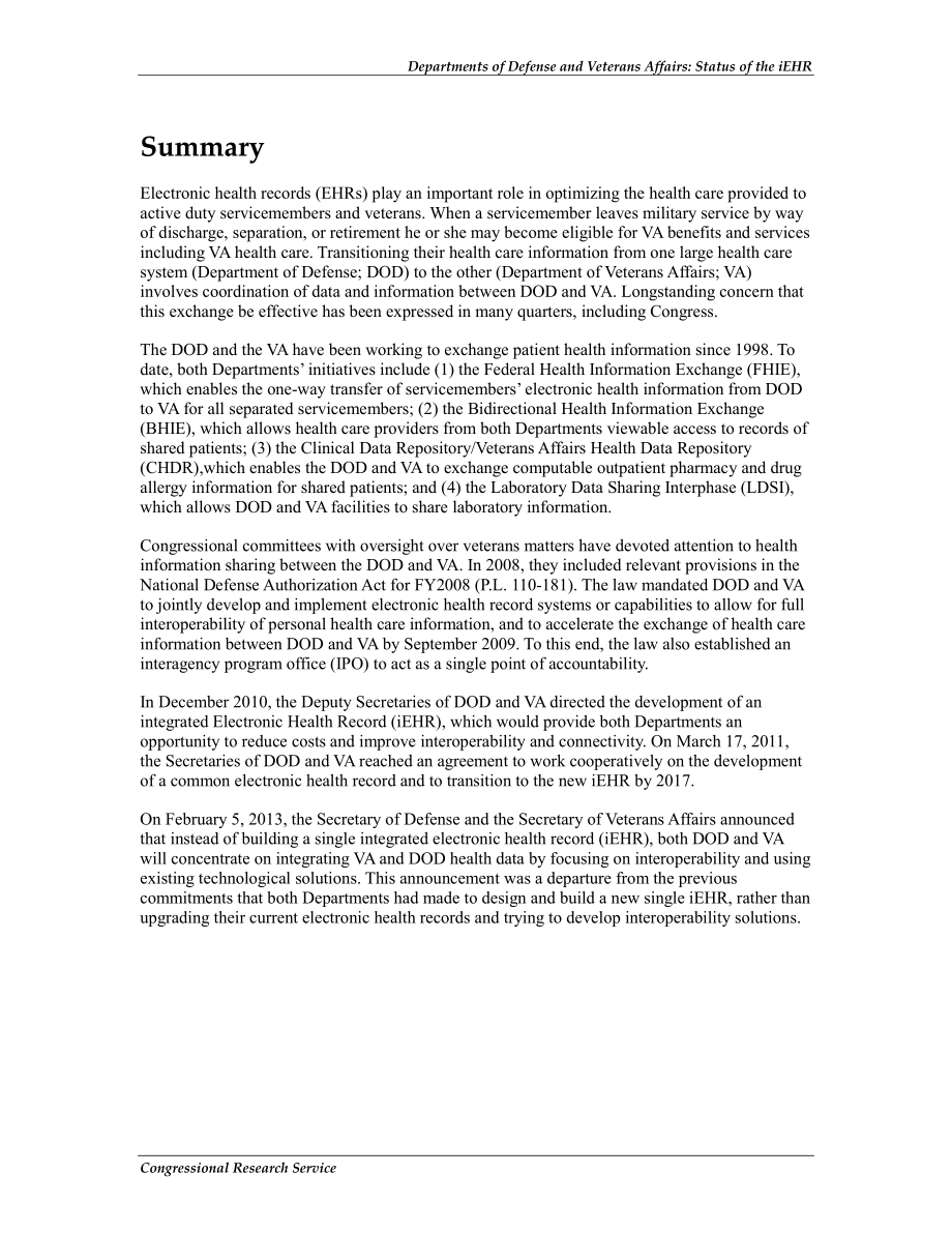 [20130226]R42970_国防部和退伍军人事务部：综合电子健康记录（iEHR）的状态.pdf_第2页