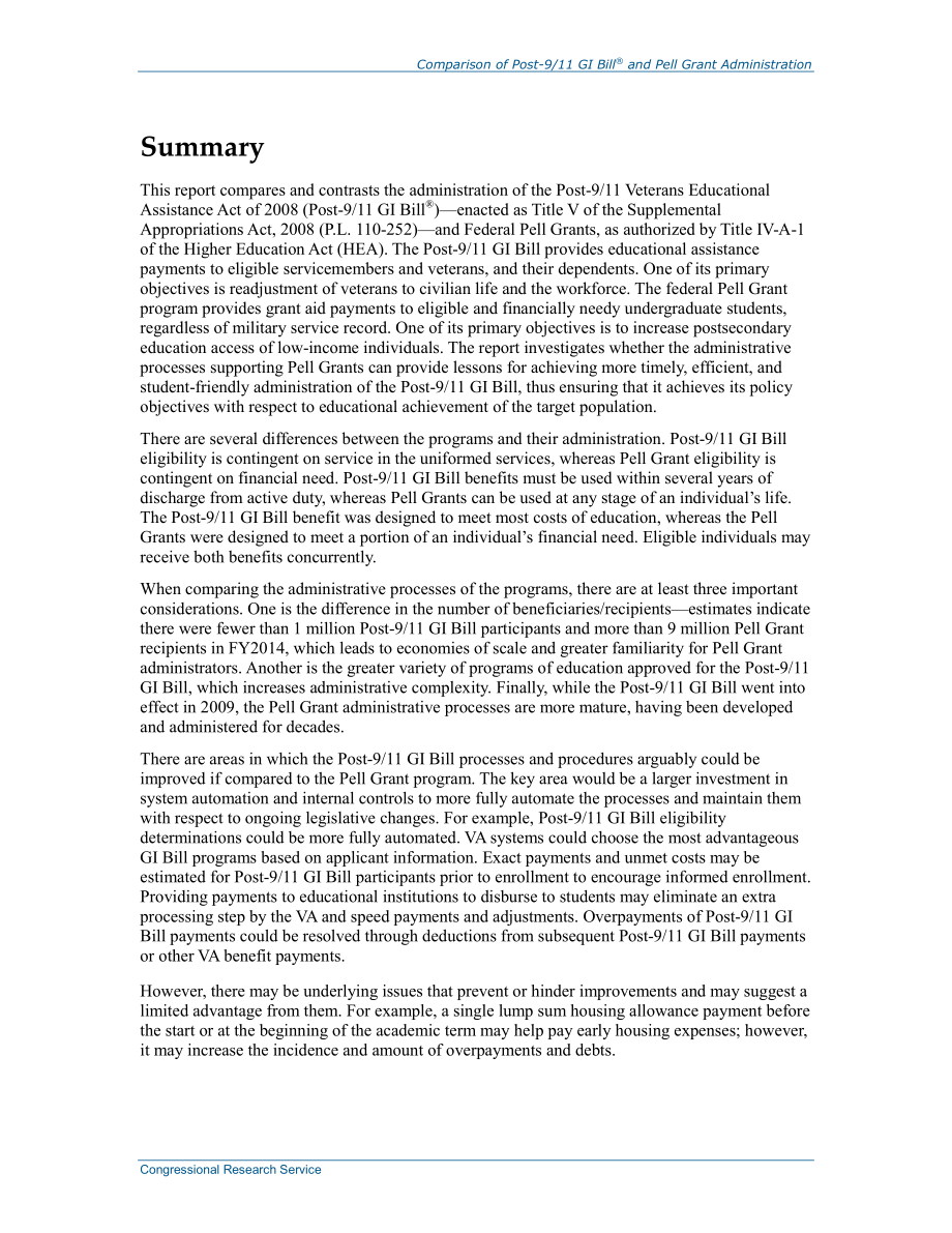 [20150624]R44088_911后GI Bill®和Pell Grant管理的比较.pdf_第2页