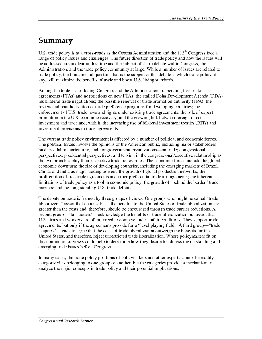 [20110104]R41145_美国贸易政策的未来：第112届国会议题与选择分析 .pdf_第2页