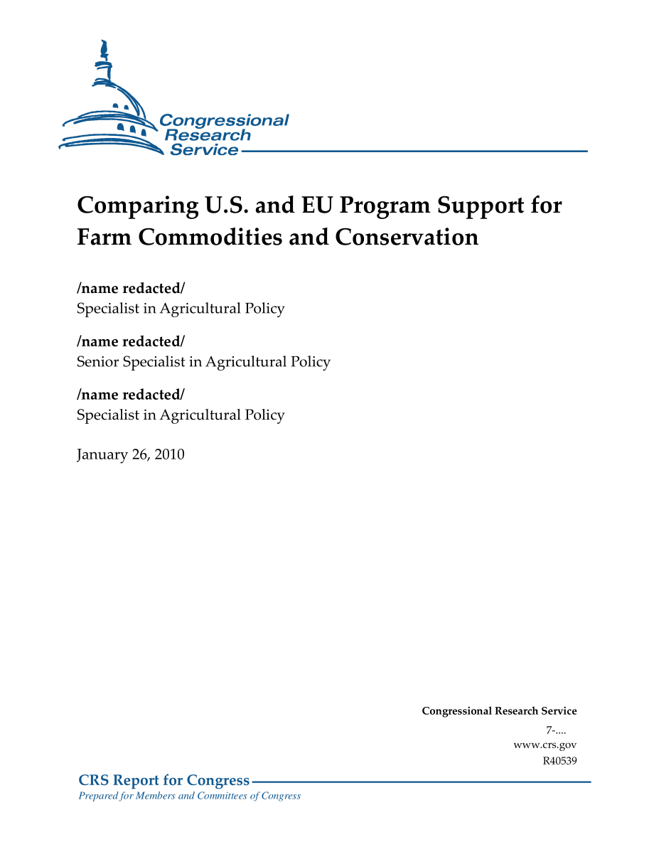 [20100126]R40539_比较美国和欧盟对农产品和保护的项目支持.pdf_第1页