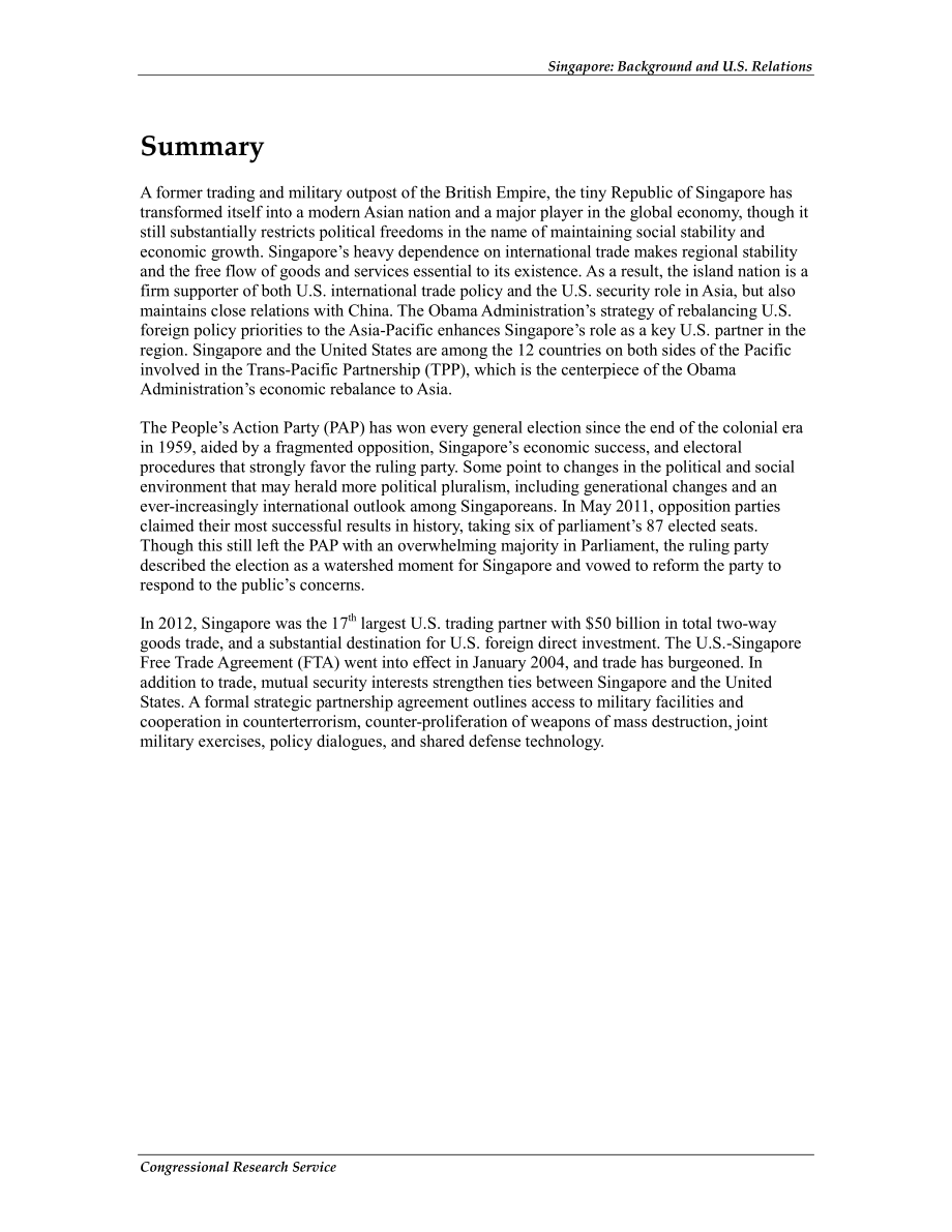 [20130726]RS20490_新加坡：背景和美国关系.pdf_第2页