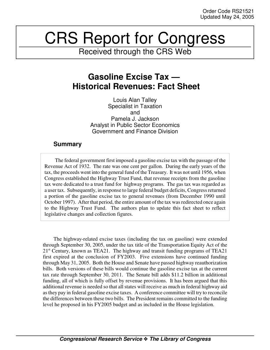 [20050524]RS21521_汽油消费税-历史收入：情况说明书.pdf_第1页