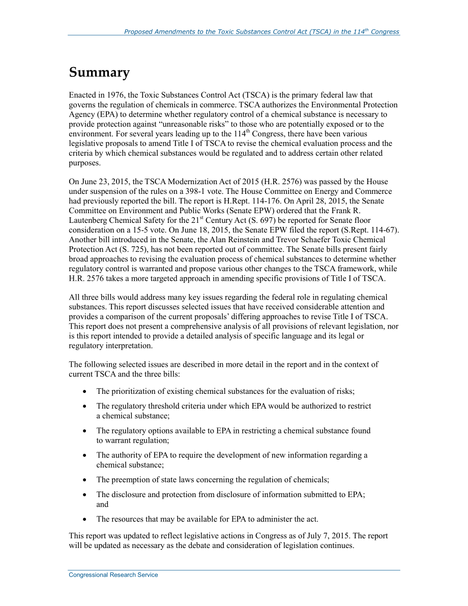 [20150708]R44024_第114届国会对《有毒物质控制法》（TSCA）的拟议修正案：S、 697、S.725和H.R.2576.pdf_第2页
