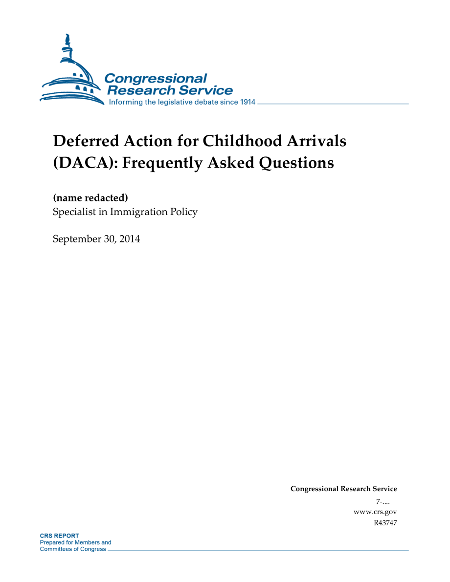 [20140930]R43747_儿童入境延迟行动（DACA）：常见问题解答.pdf_第1页
