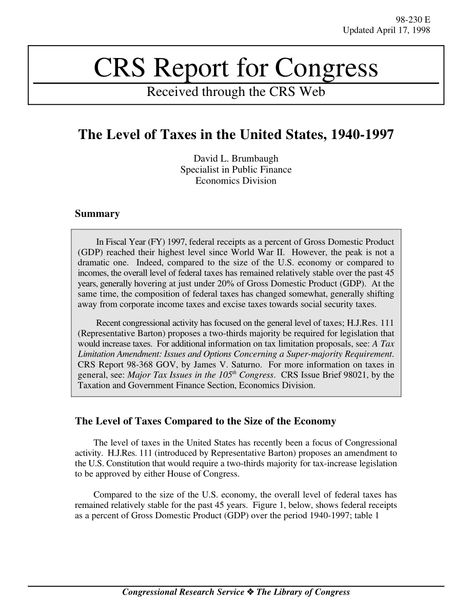 [19980417]98-230E_1940-1997年美国的税收水平.pdf_第1页