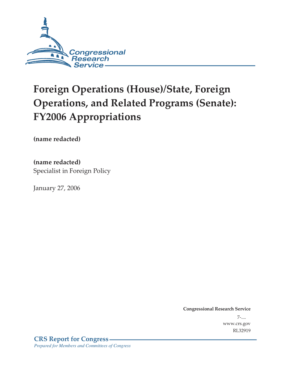 [20060127]RL32919_国外行动（众议院）州、国外行动和相关计划（参议院）：2006财年拨款.pdf_第1页