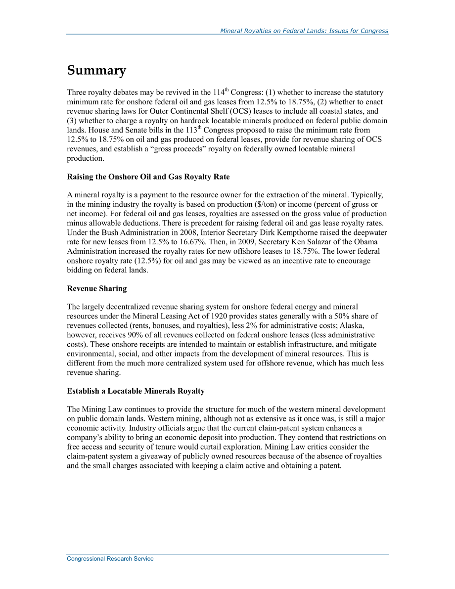 [20150119]R43891_联邦土地上的矿产使用费：国会议题.pdf_第2页