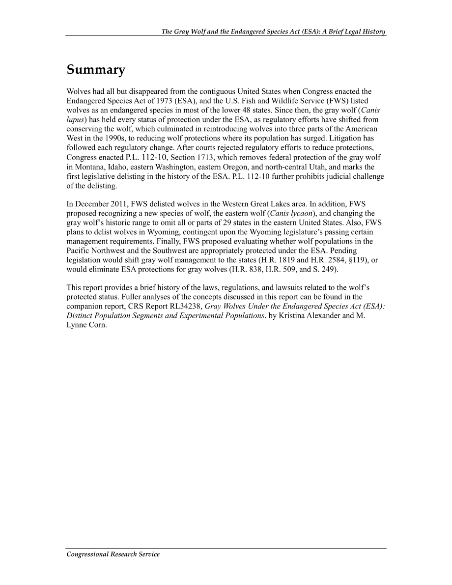[20120119]R41730_《灰狼和濒危物种法案》（ESA）：法律简史.pdf_第2页