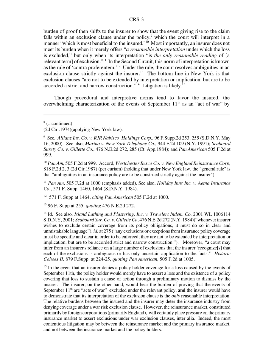 [20010918]RS21016_世贸中心保险范围：纽约合同法下“战争风险”排除原因的解释.pdf_第3页