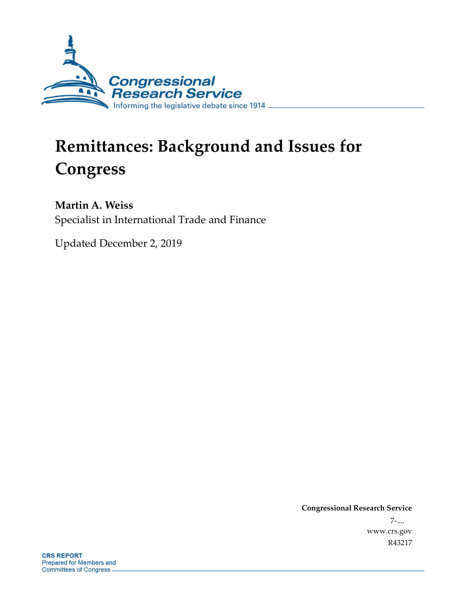 [20191202]R43217_汇款：国会背景和议题.pdf_第1页