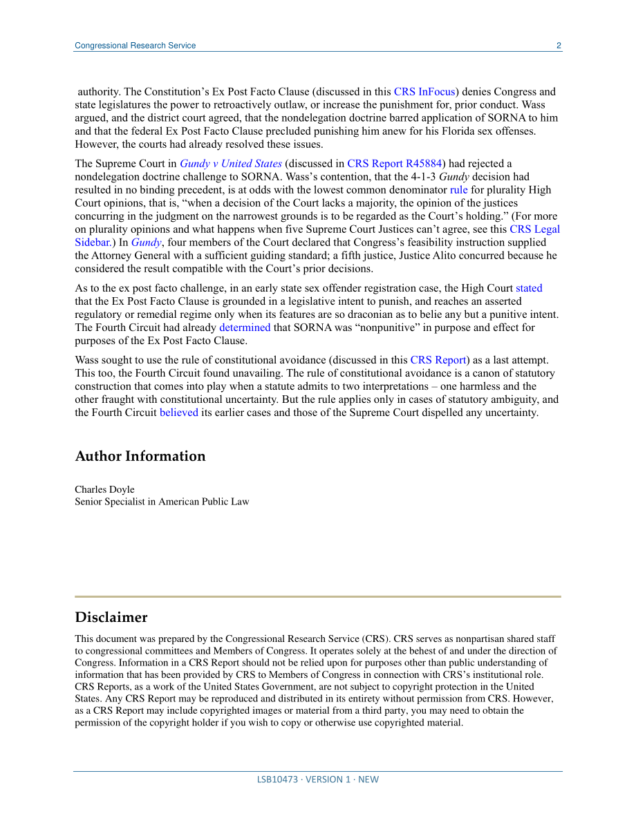 [20200519]LSB10473_《性犯罪者登记和通知法》（SORNA）经受住了新的宪法挑战.pdf_第2页