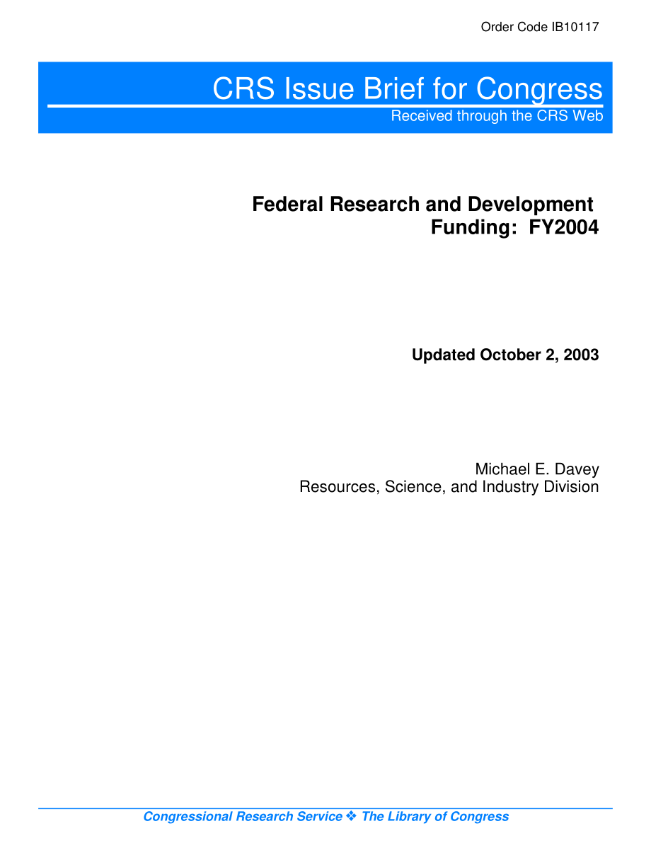 [20031002]IB10117_联邦研发资金：2004财年.pdf_第1页