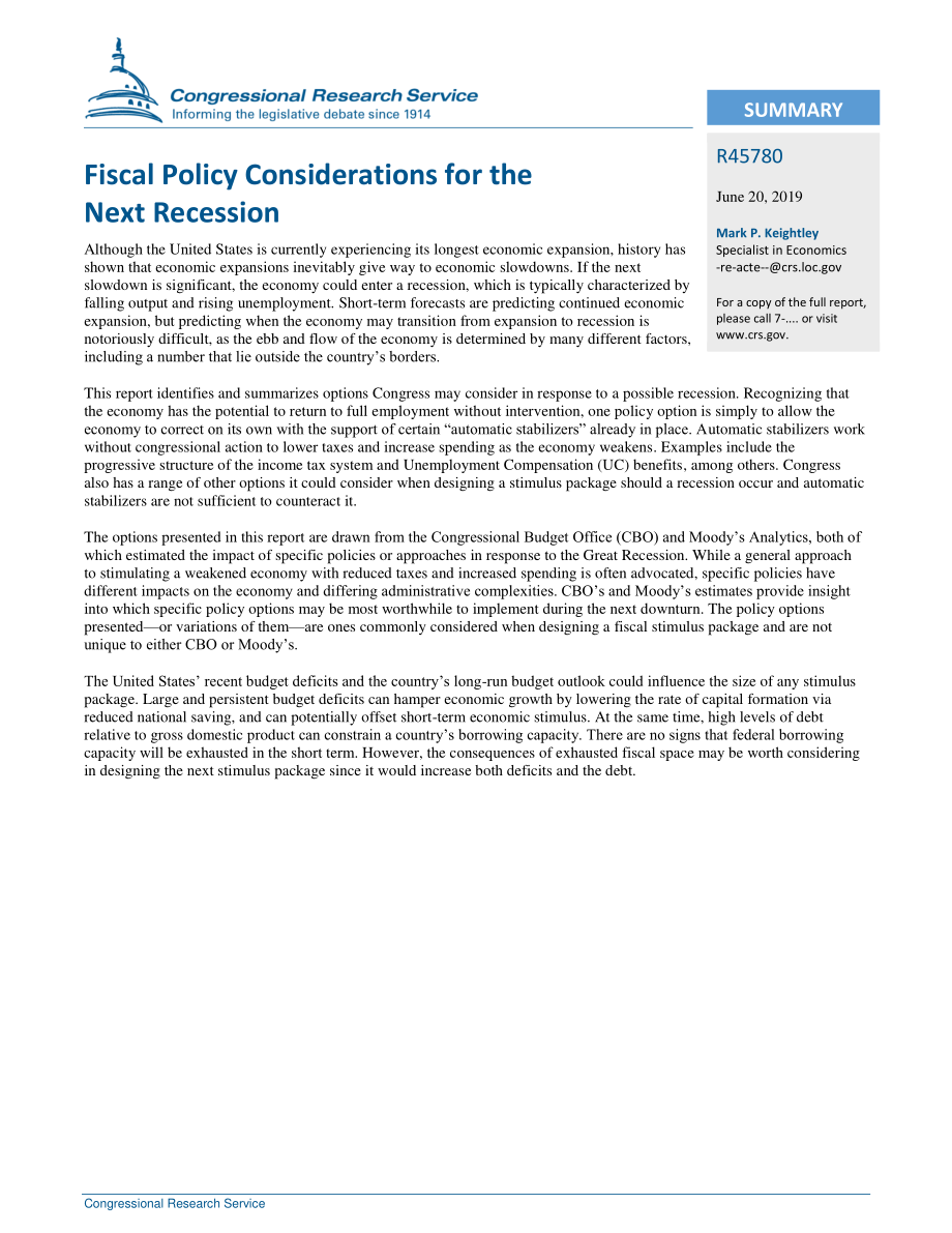 [20190620]R45780_下一次衰退的财政政策考虑.pdf_第2页