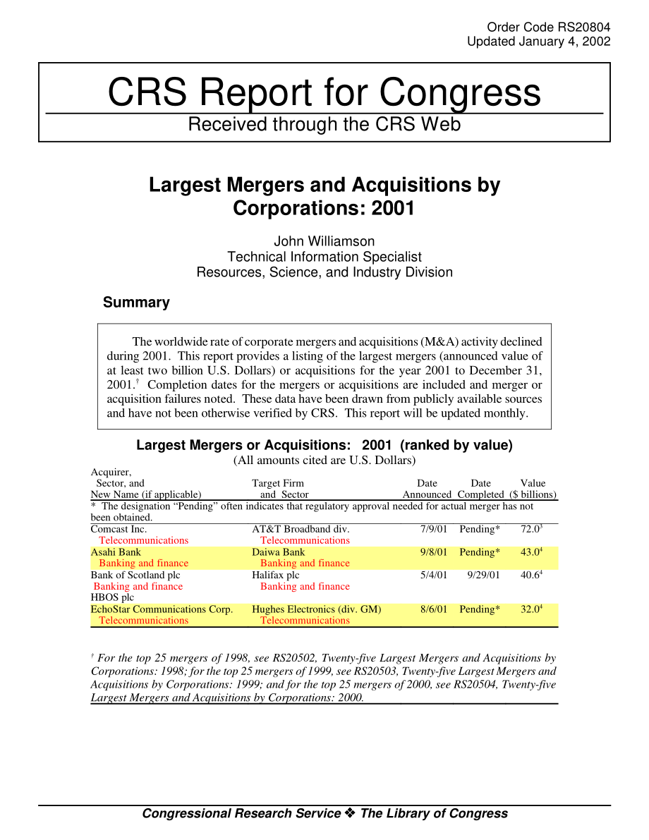 [20020104]RS20804_最大的企业并购：2001.pdf_第1页