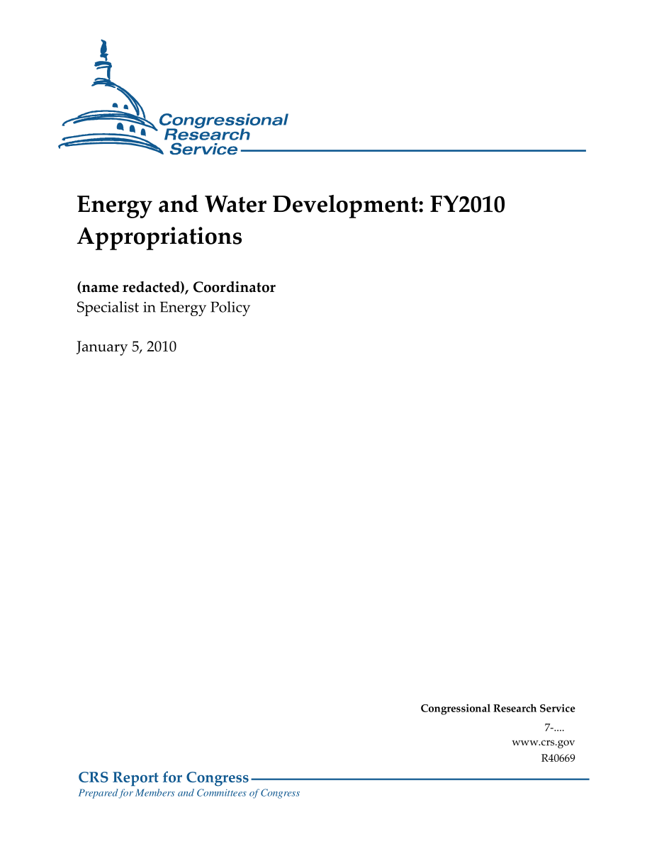 [20100105]R40669_能源和水资源开发：2010财年拨款.pdf_第1页