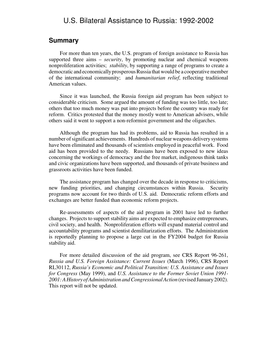 [20030116]RL31699_美国对俄罗斯的双边援助：1992-2002.pdf_第2页