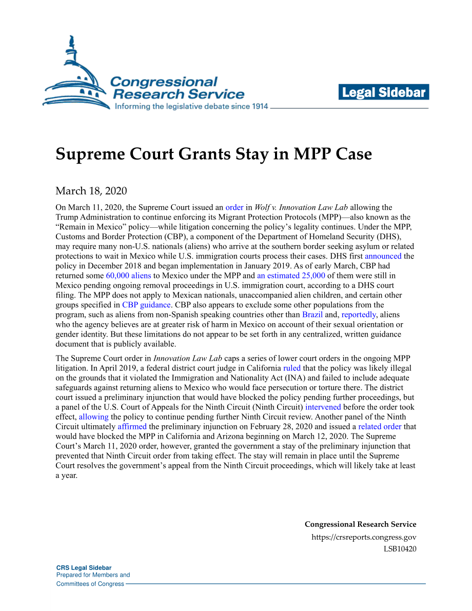 [20200318]LSB10420_最高法院在MPP案中批准暂缓执行.pdf_第1页