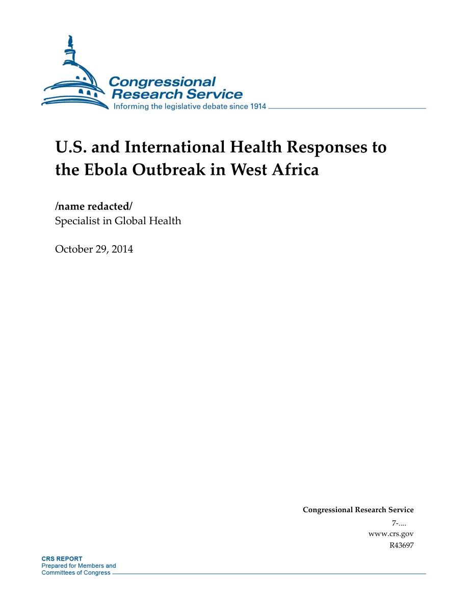 [20141029]R43697_美国和国际卫生部门对西非埃博拉疫情的反应.pdf_第1页