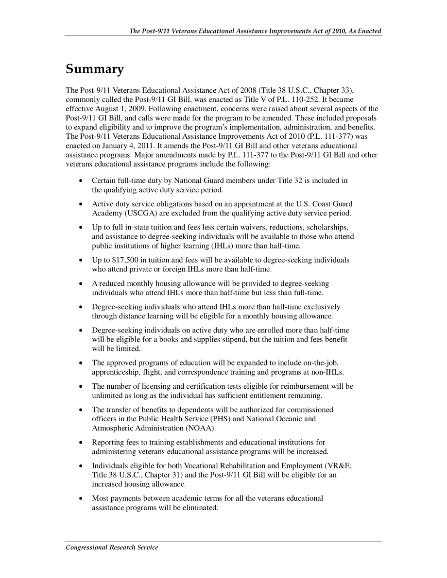 [20110131]R41620_颁布的2010年9.11后退伍军人教育援助改善法案.pdf_第2页