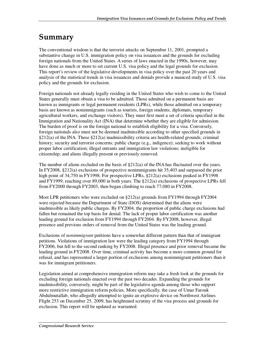 [20100310]R41104_移民签证签发和排除理由：政策和趋势.pdf_第2页