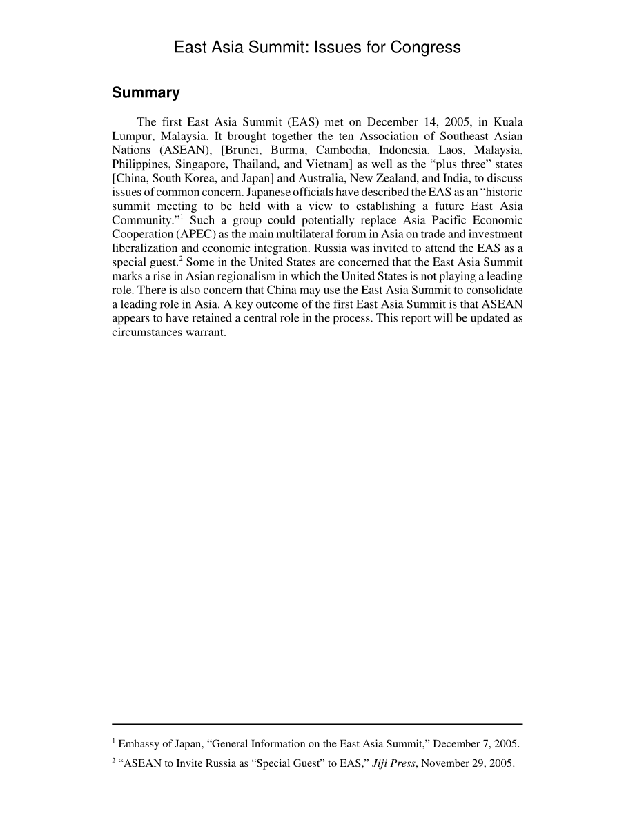 [20060111]RL33242_东亚峰会（EAS）：国会议题.pdf_第2页