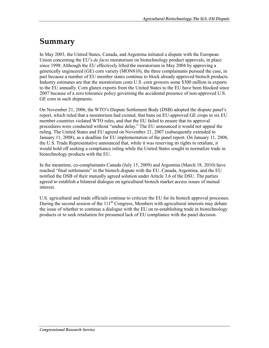 [20100408]RS21556_农业生物技术：美欧争端.pdf_第2页