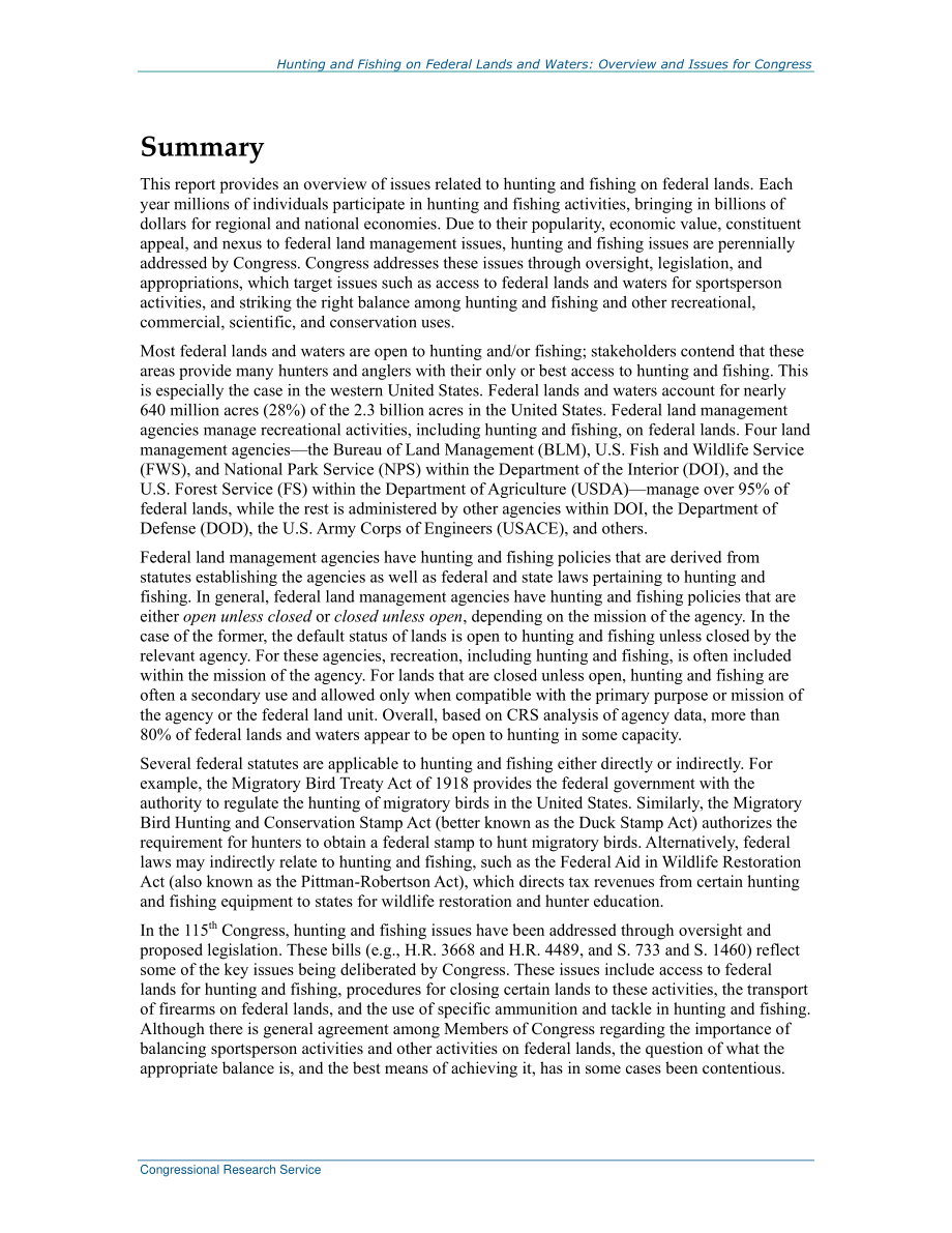[20180214]R45103_在联邦土地和水域狩猎和捕鱼：国会概况和议题.pdf_第2页