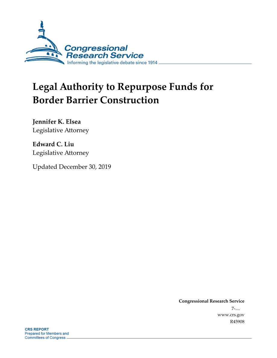 [20191230]R45908_重新调整边境屏障建设资金用途的法律授权.pdf_第1页
