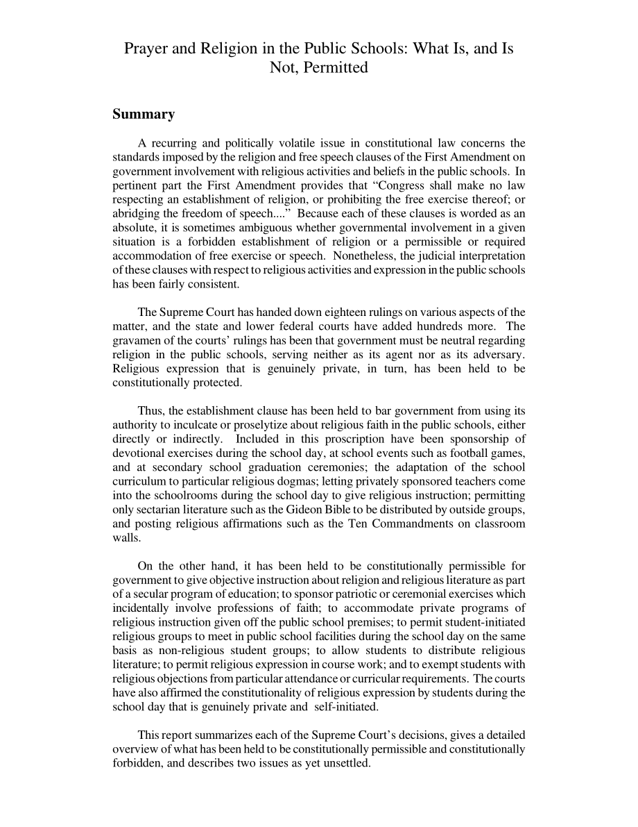 [20000818]RL30649_公立学校的祈祷和宗教：什么是允许的什么是不允许的.pdf_第2页