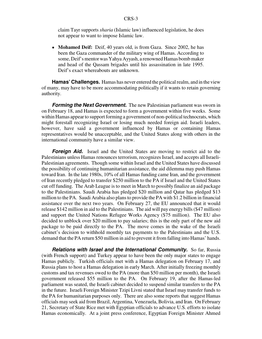 [20060303]RS22395_法塔赫和哈马斯：巴勒斯坦新的派系现实.pdf_第3页