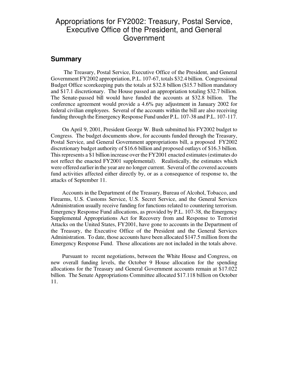 [20020116]RL31002_2002财年拨款：财政部、邮政局、总统办公厅和一般政府.pdf_第3页